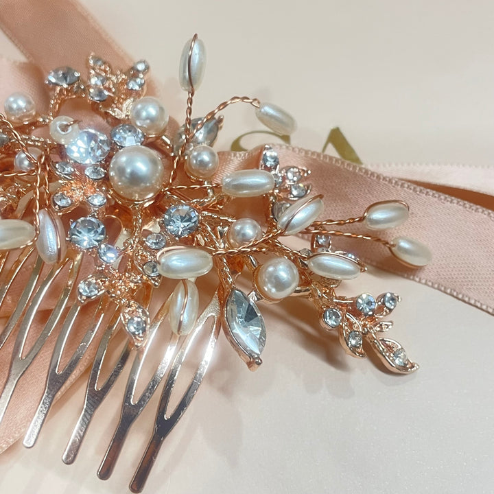 Rose gold Pearl Rhinestone Pave Vine Hair Comb