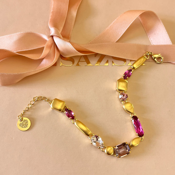 Shades of pink Swarovski crystals earrings and bracelet