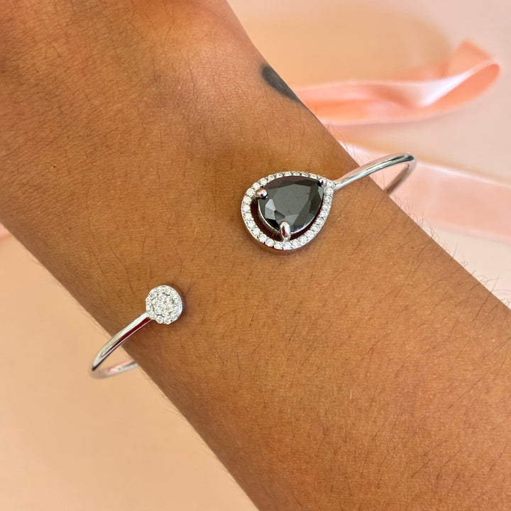 Teardrop black zircone sterling silver bangle