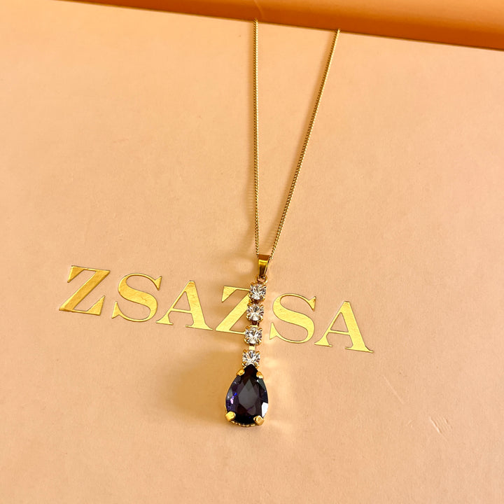 Dark purple teardrop Preciosa crystals set