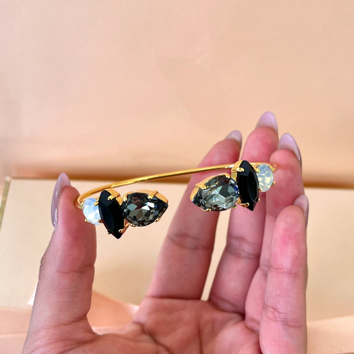 Grey,black & white preciosa crystals bangle