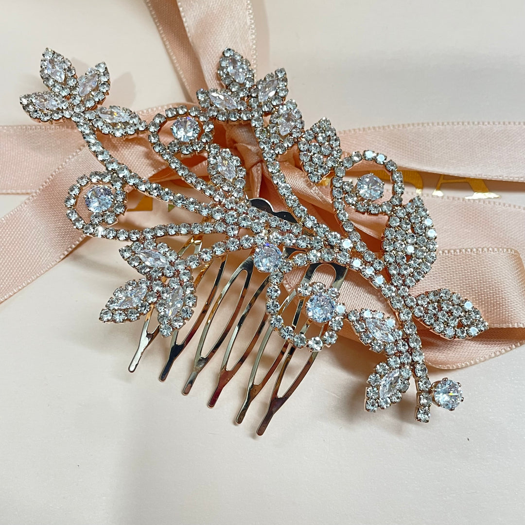 Rose gold accented leaf comb