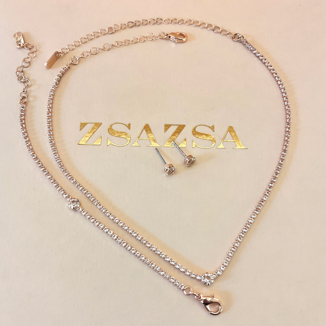 Rhinestone rose gold plated set