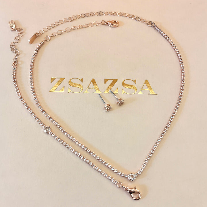 Rhinestone rose gold plated set