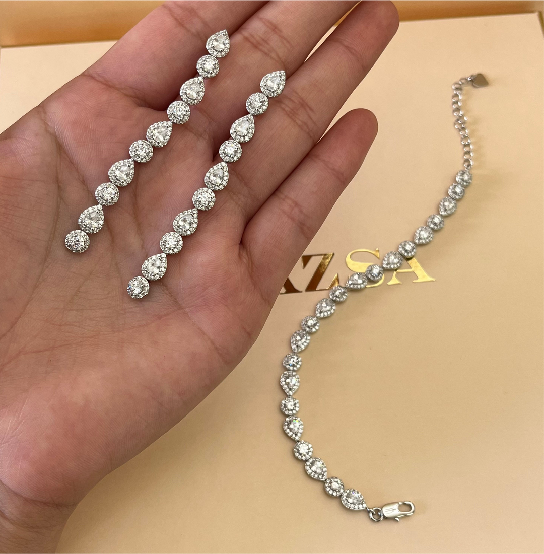 Silver zircone teardrop set