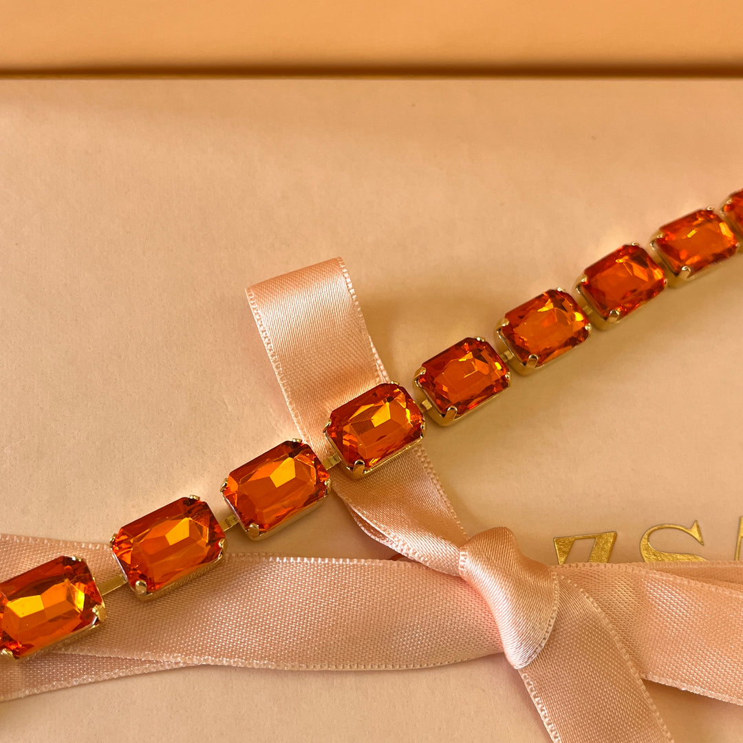 Orange rectangular Swarovski crystals earrings and bracelet