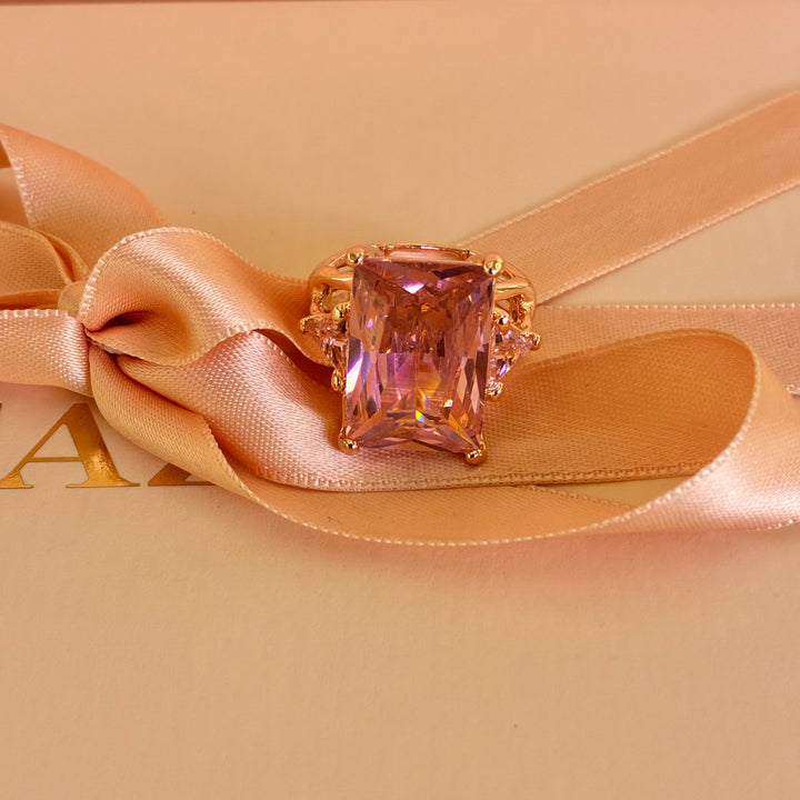 Rectangular pink rose gold plated ring