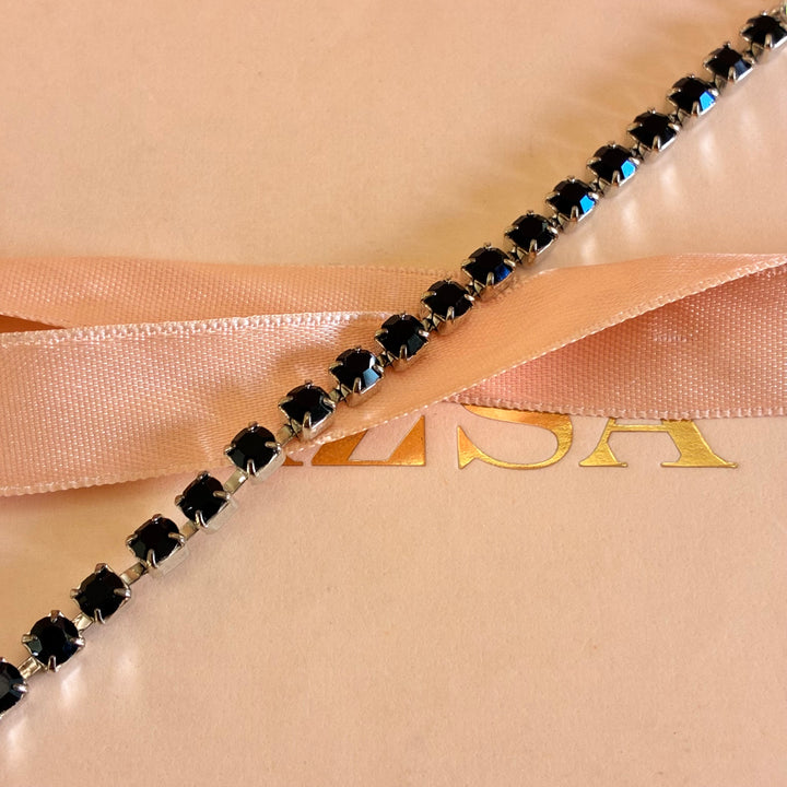 Dainty Black Preciosa crystals silver bracelet