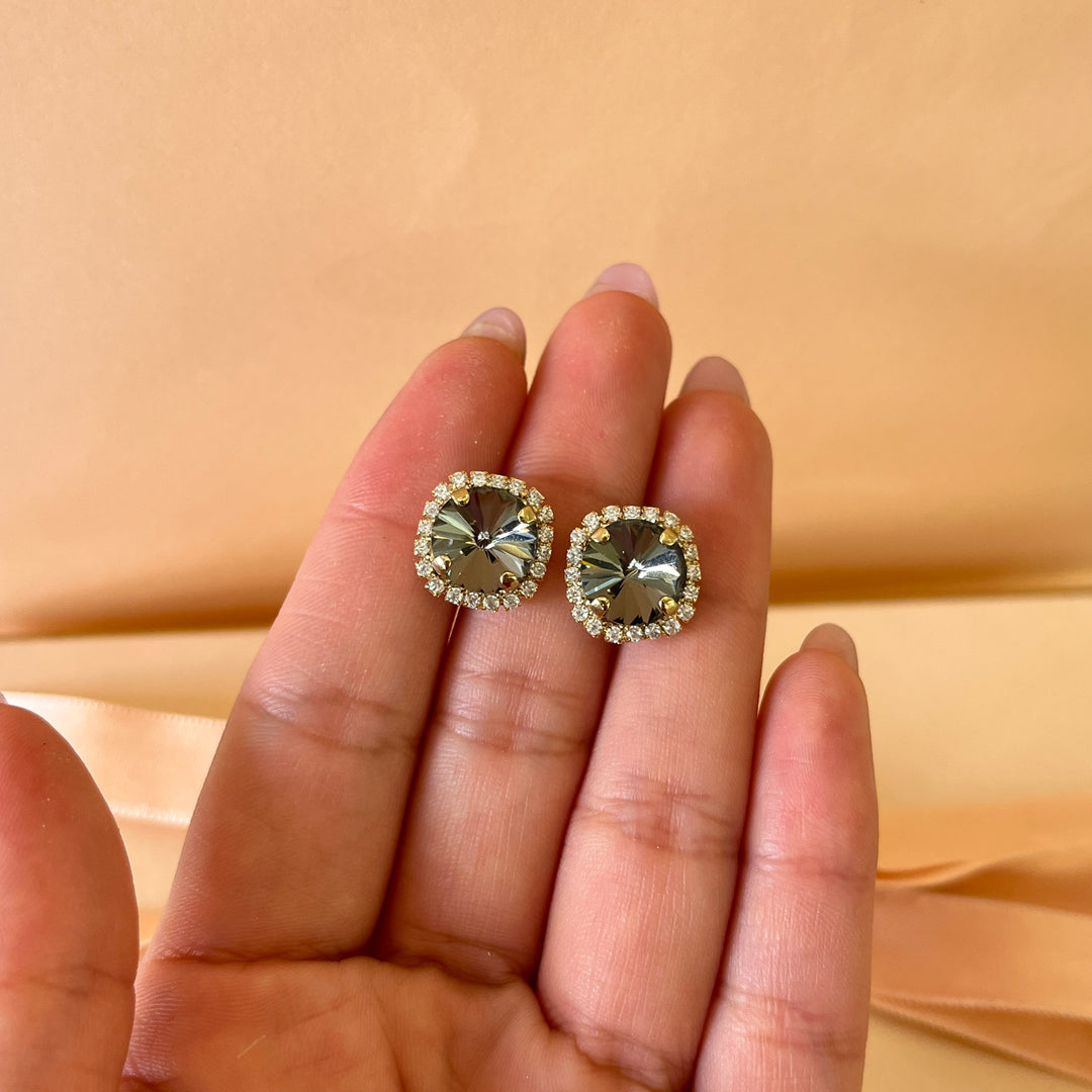 Grey Swarovski crystals studs and ring