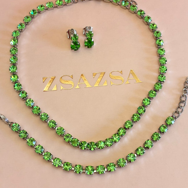 Green Preciosa crystals silver set