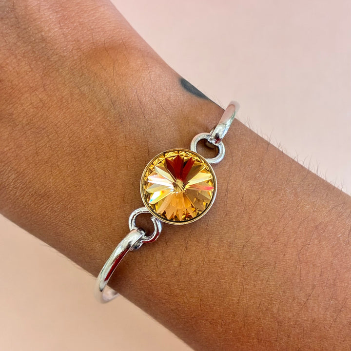 Bronze Swarovski crystals round silver set