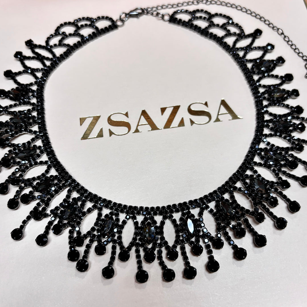 All black and grey rhinestone necklace