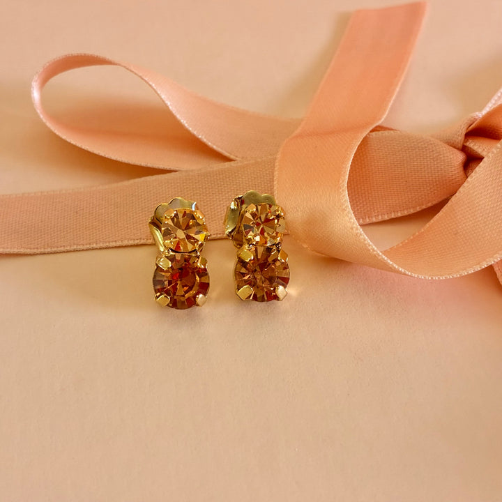 Peach Swarovski crystals gold plated earrings