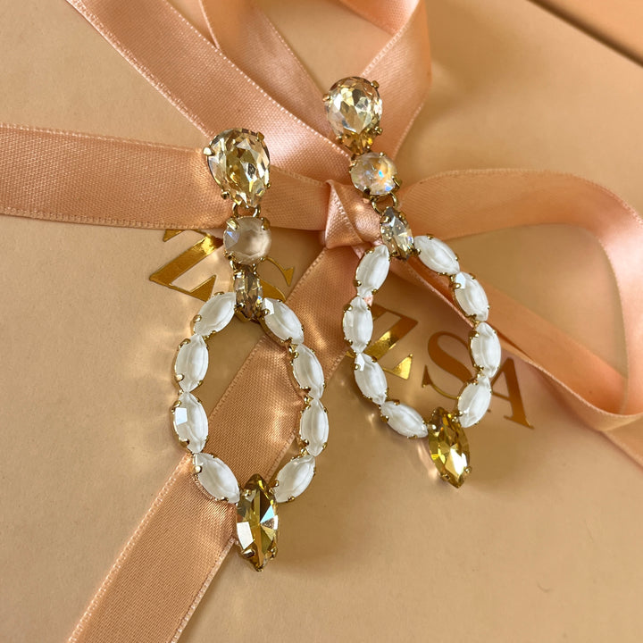 White & champagne Swarovski crystals earrings