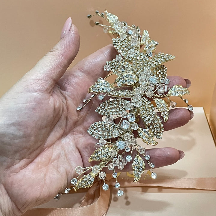 Gold leaves and crystals headpiece