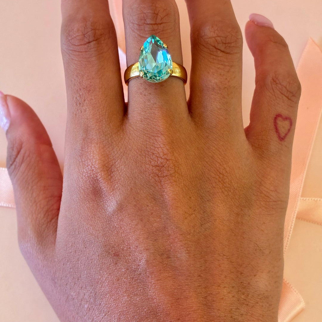 Mint teardrop Swarovski crystals ring