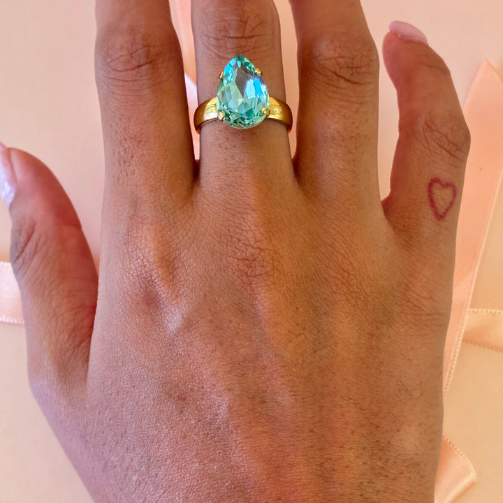 Mint teardrop Swarovski crystals ring