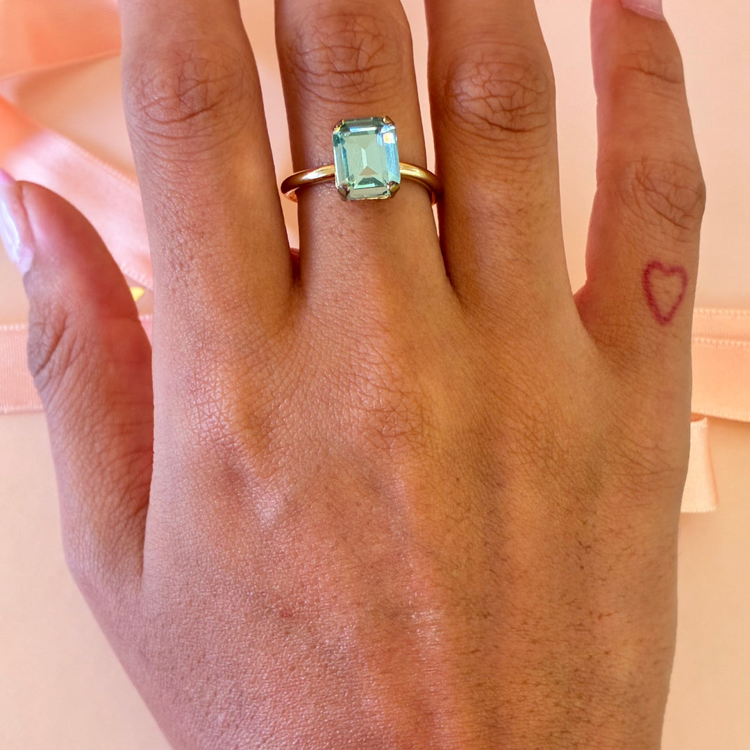 Mint square Swarovski crystals ring