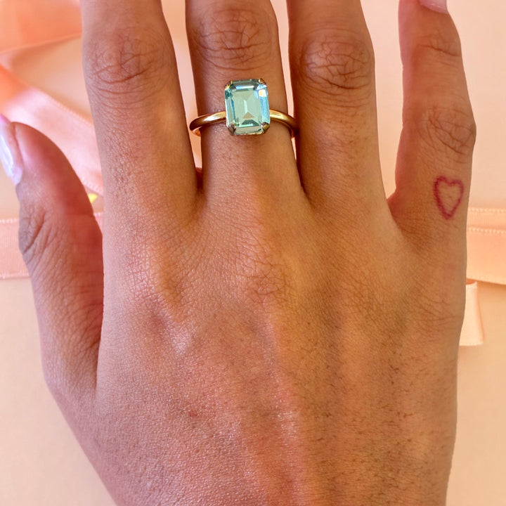 Mint square Swarovski crystals ring