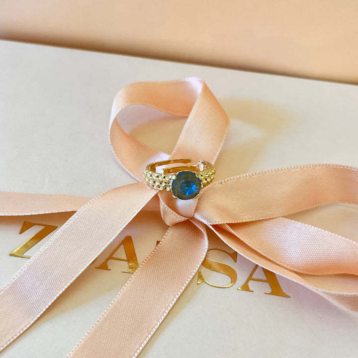 Light blue Iridescent Swarovski crystal ring