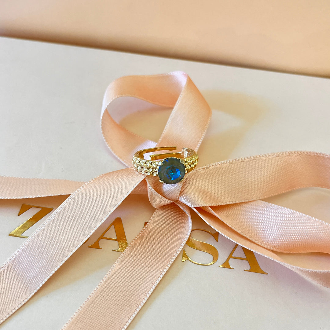 Light blue Iridescent Swarovski crystal ring