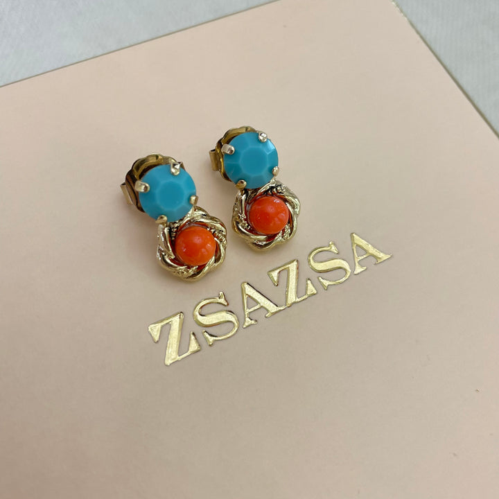 coral and turquoise basic studs