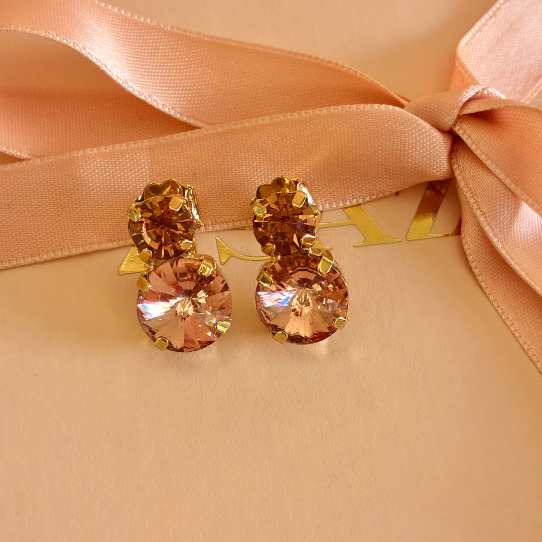 Double round peach gold plated earrings