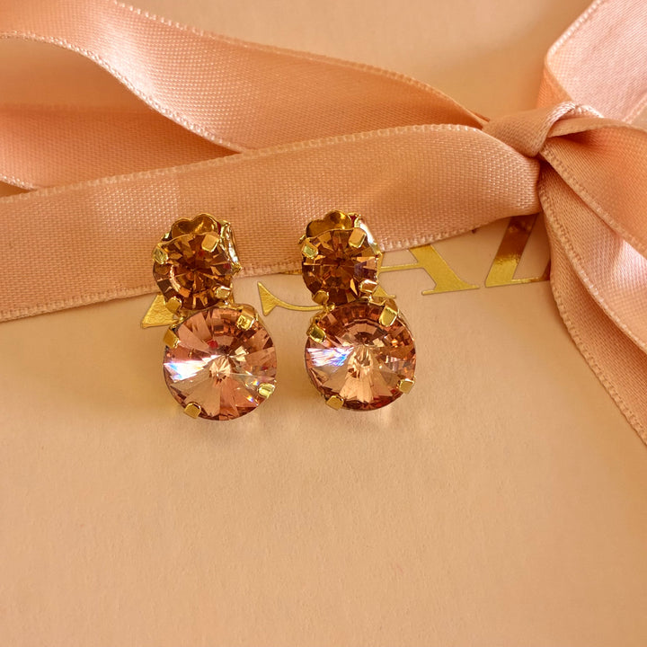 Double round peach gold plated earrings