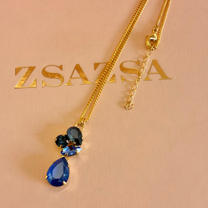 Teardrop navy blue Swarovski crystals pendant
