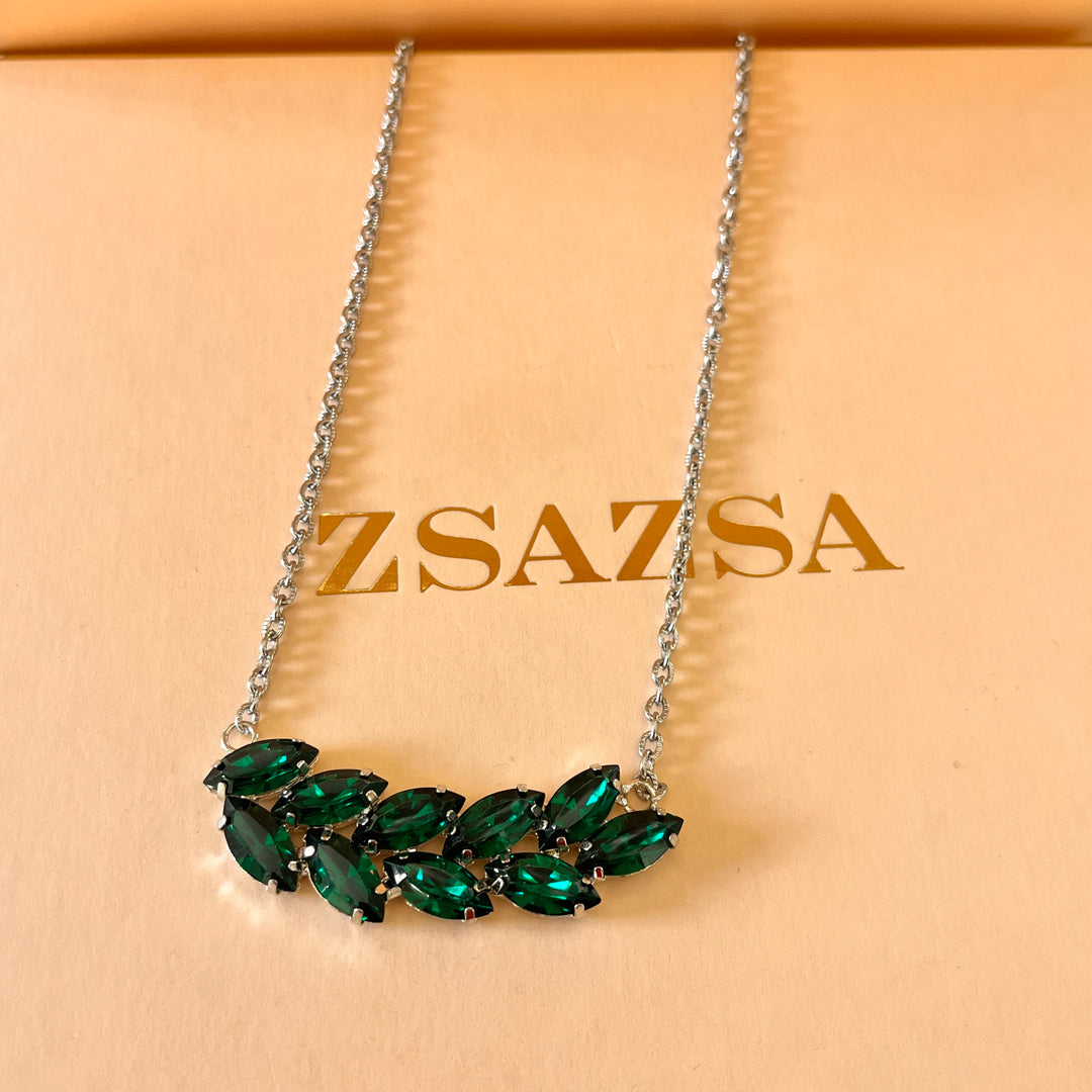 Dark green marquise preciosa crystals set