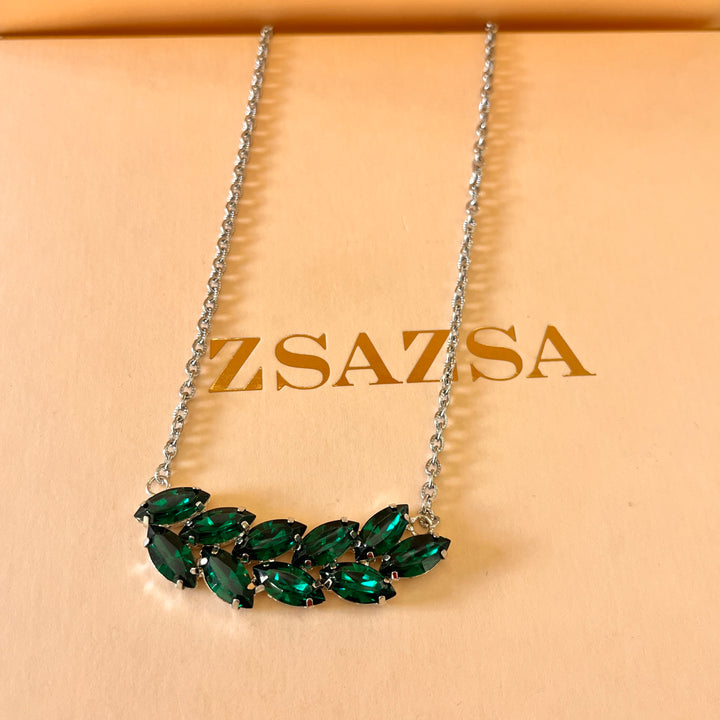 Dark green marquise preciosa crystals set