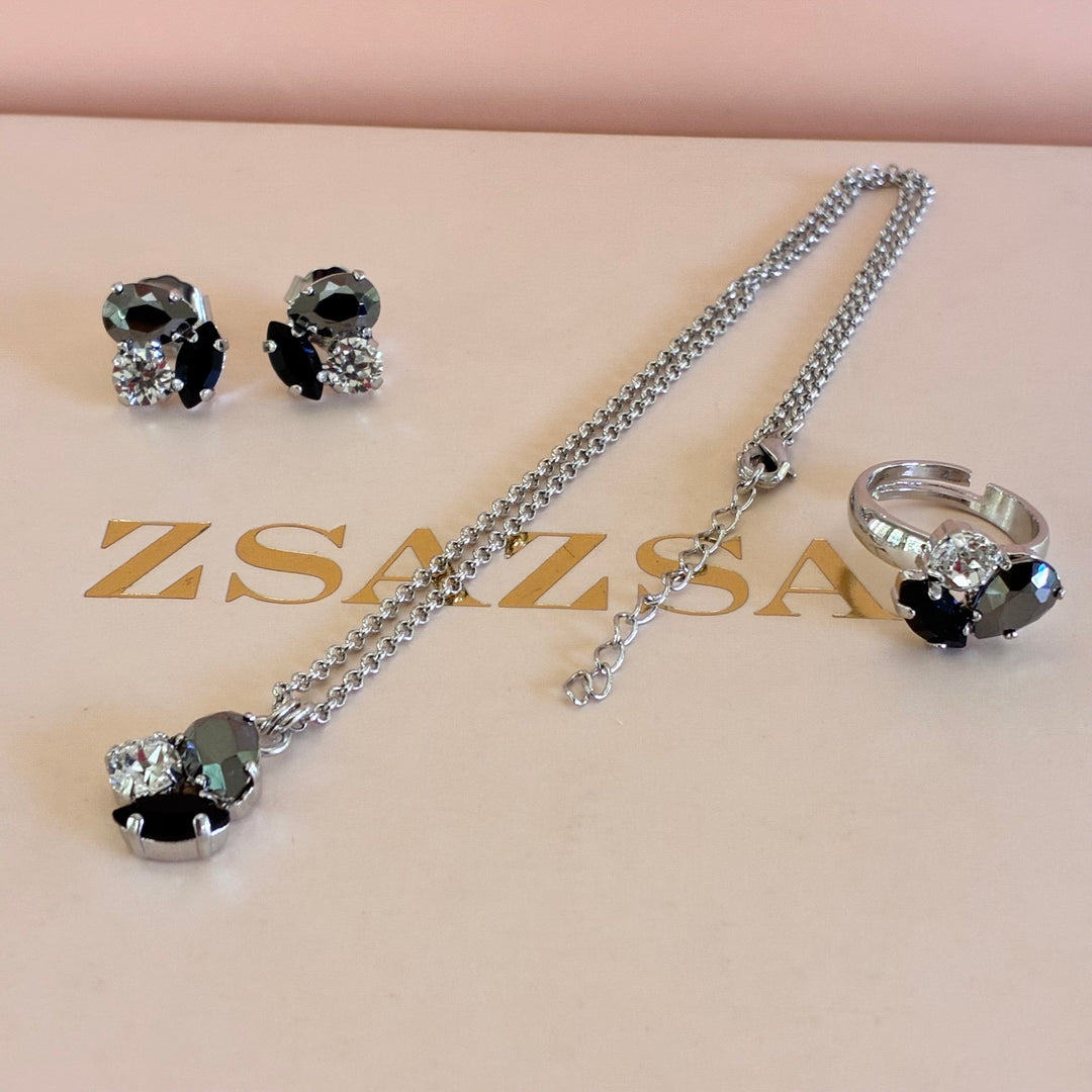 Multistone black and grey Swarovski crystal set