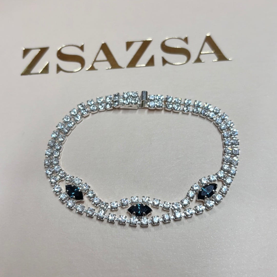 Dainty navy blue rhinestone bracelet