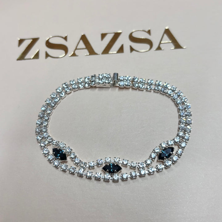 Dainty navy blue rhinestone bracelet