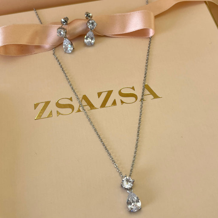 Silver zircone teardrop set