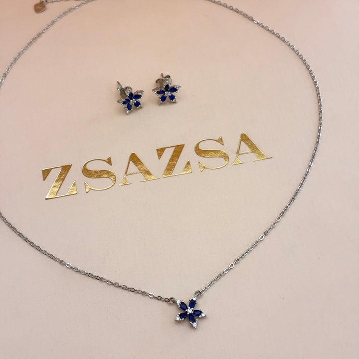 Dainty navy blue flower zircone set