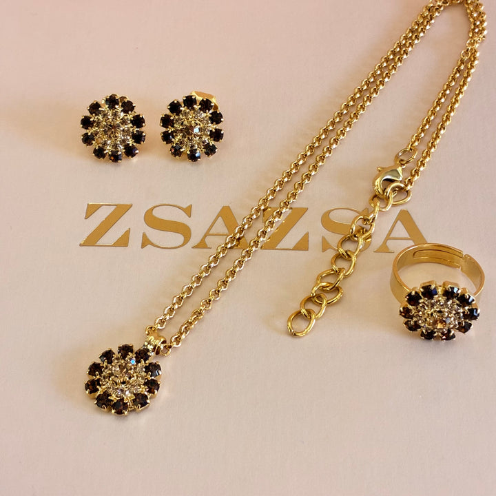 Brown with champagne flowers gold plated set