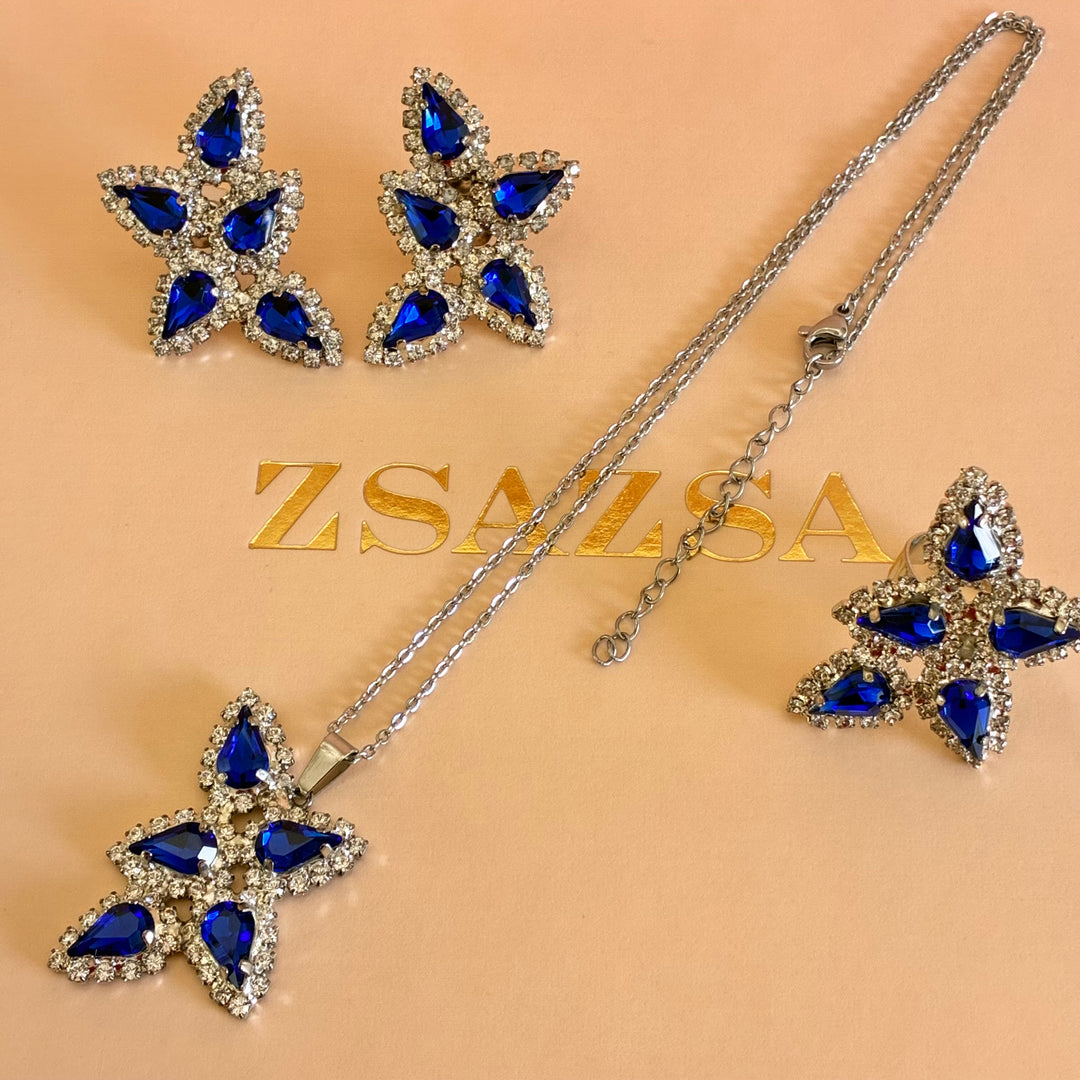 Royal blue Swarovski crystals silver set