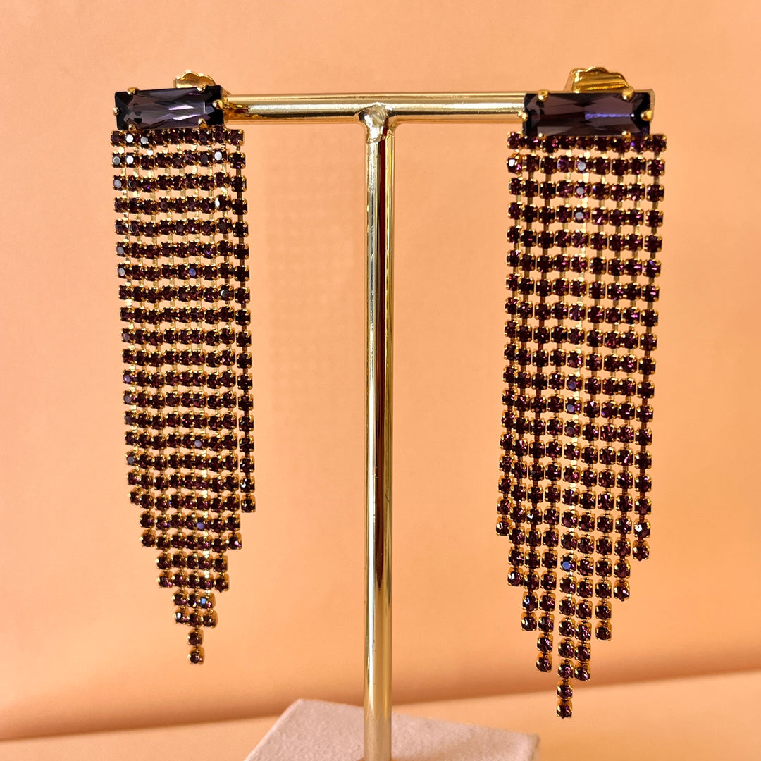 Purple preciosa crystals fringe earrings