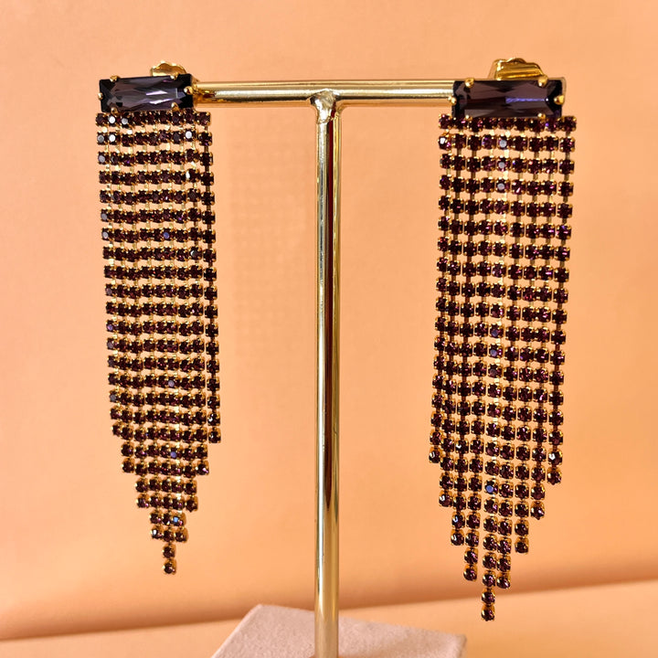 Purple preciosa crystals fringe earrings