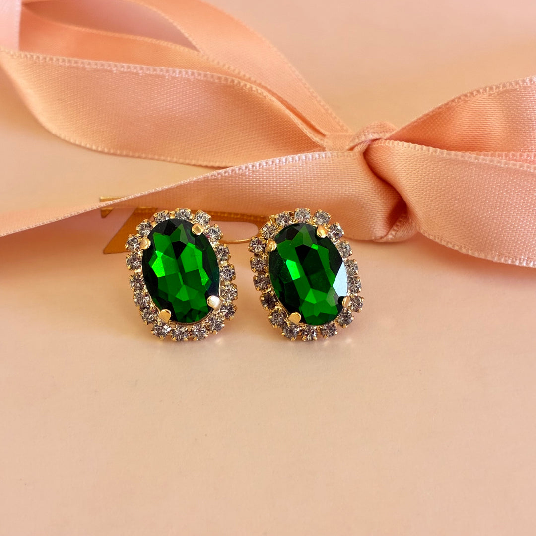 Green oval Preciosa crystals gold plated set