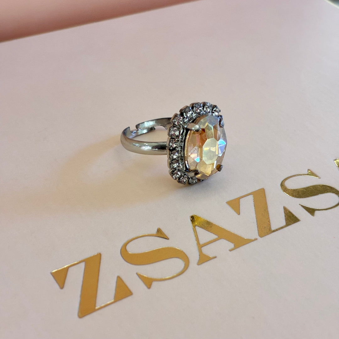 Oval Champagne Preciosa crystals silver set