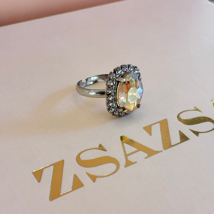 Oval Champagne Preciosa crystals silver set