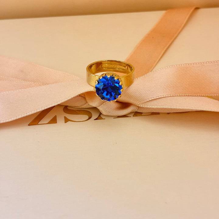 Royal blue Preciosa crystals gold plated ring