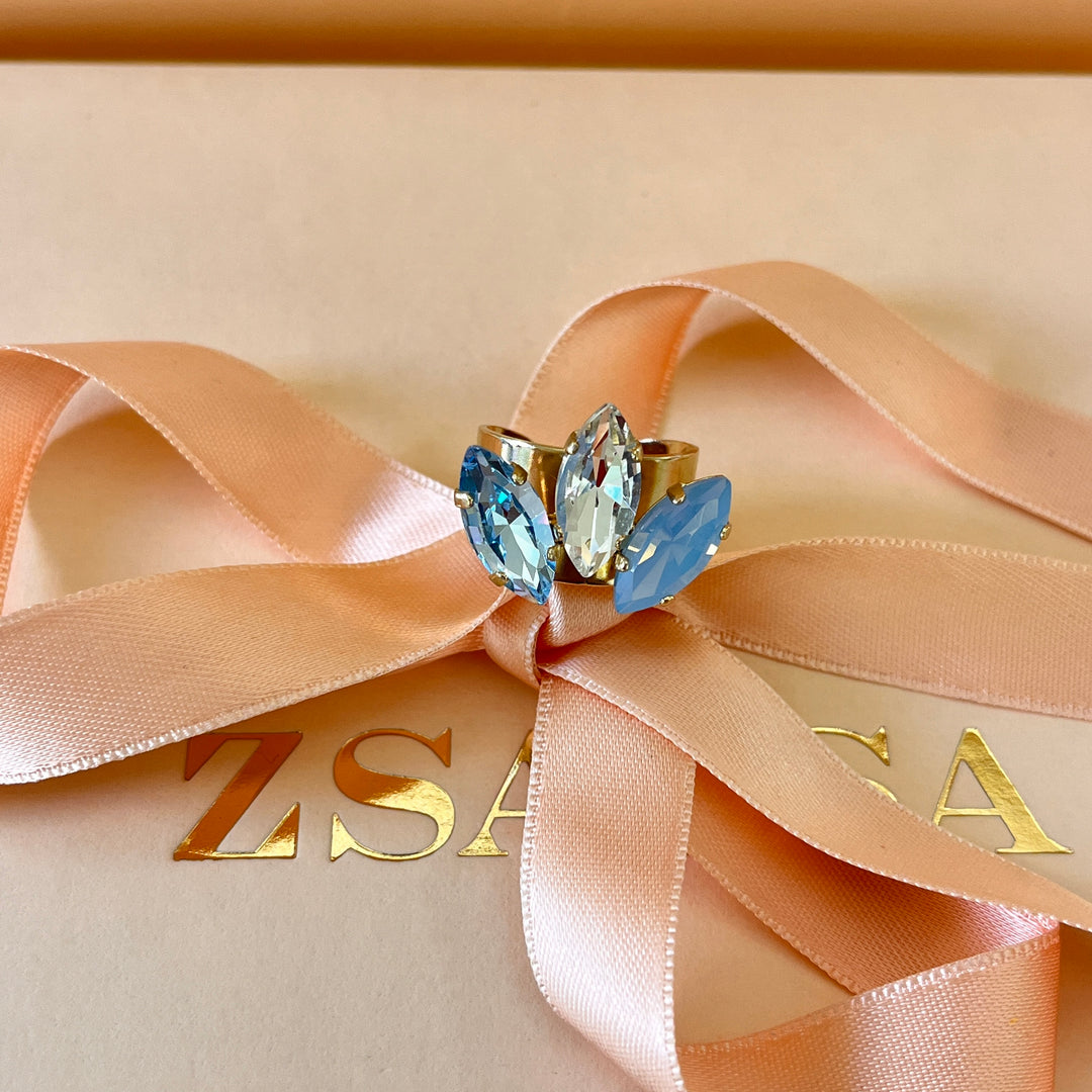 Light blue marquise Swarovski crystals ring