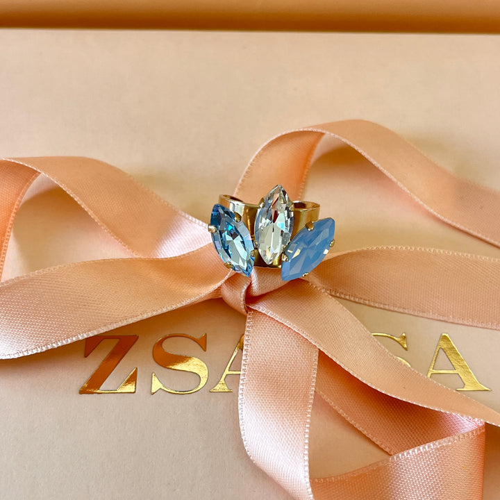 Light blue marquise Swarovski crystals ring