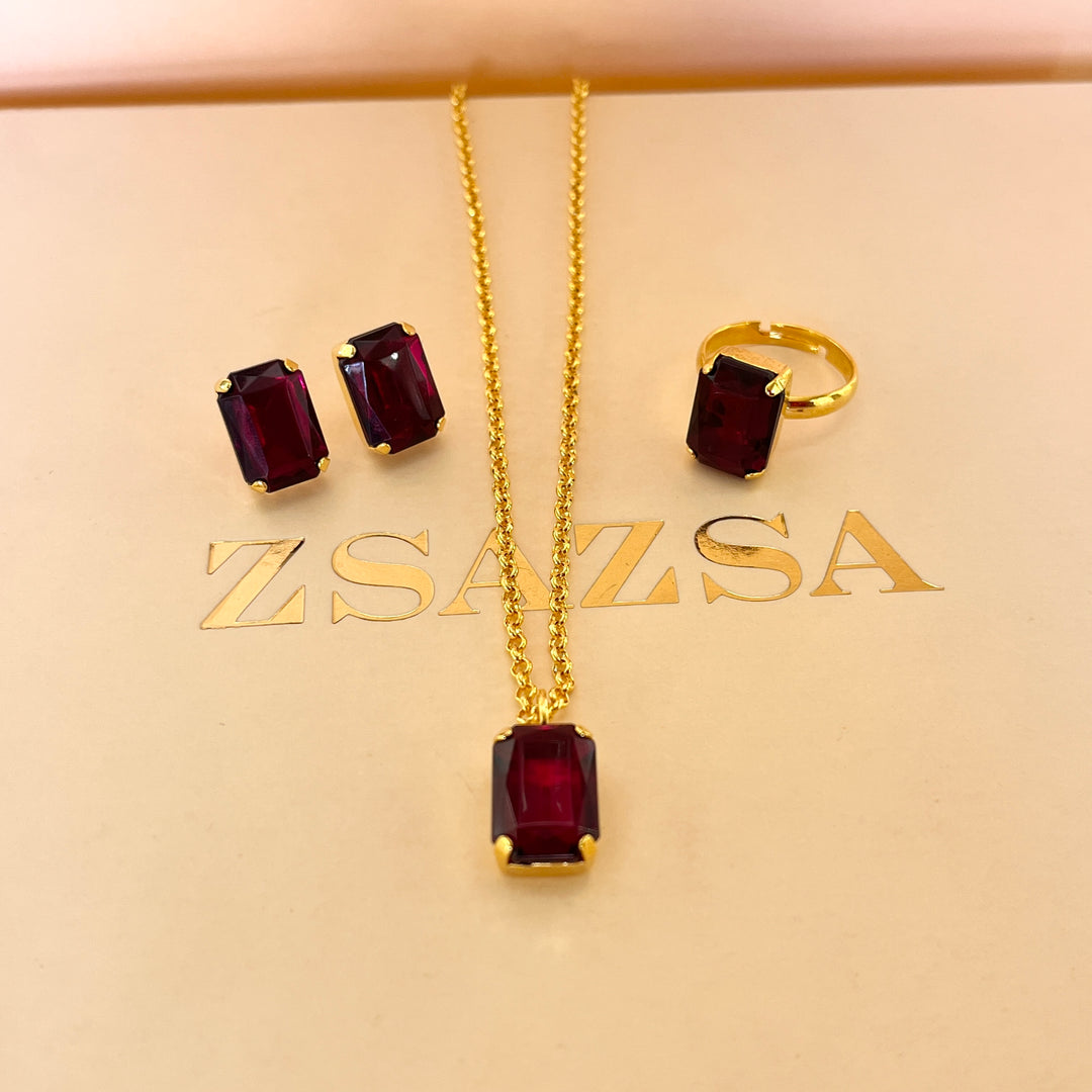 Magenta rectangular Swarovski crystals set