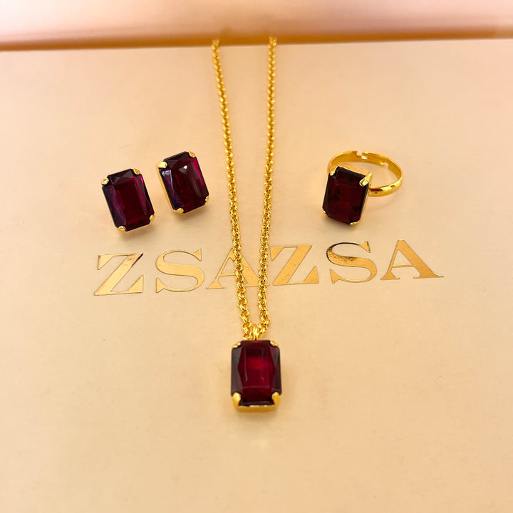 Magenta rectangular Swarovski crystals set