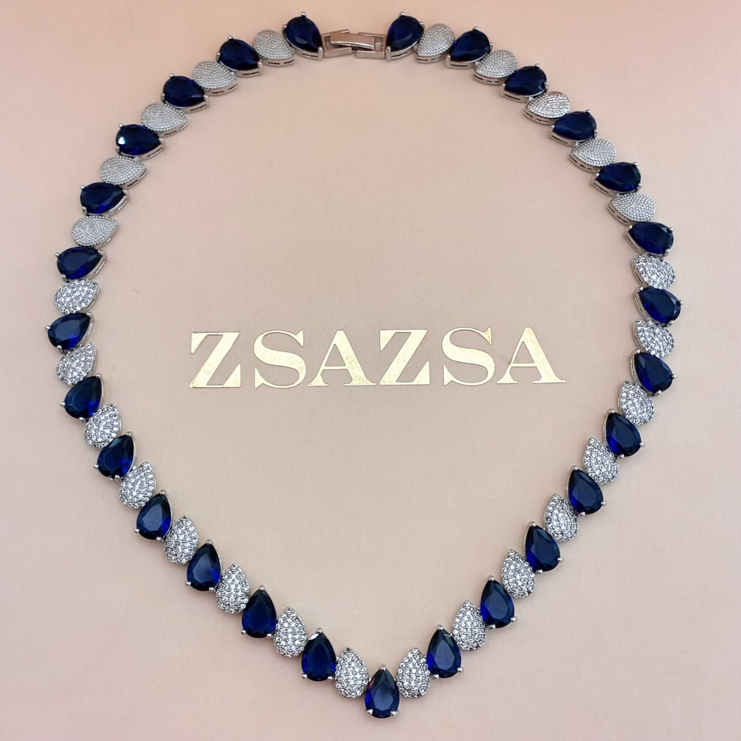 Navy blue zircone silver set