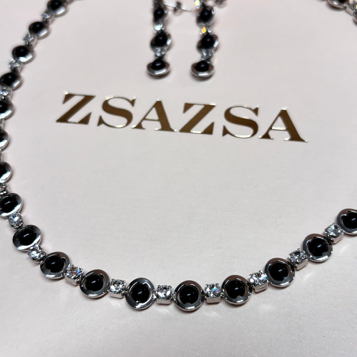 Dainty black & silver rhinestone set